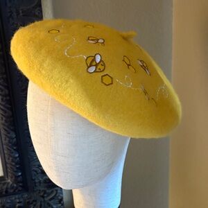Yellow Bee Embroidered Beret